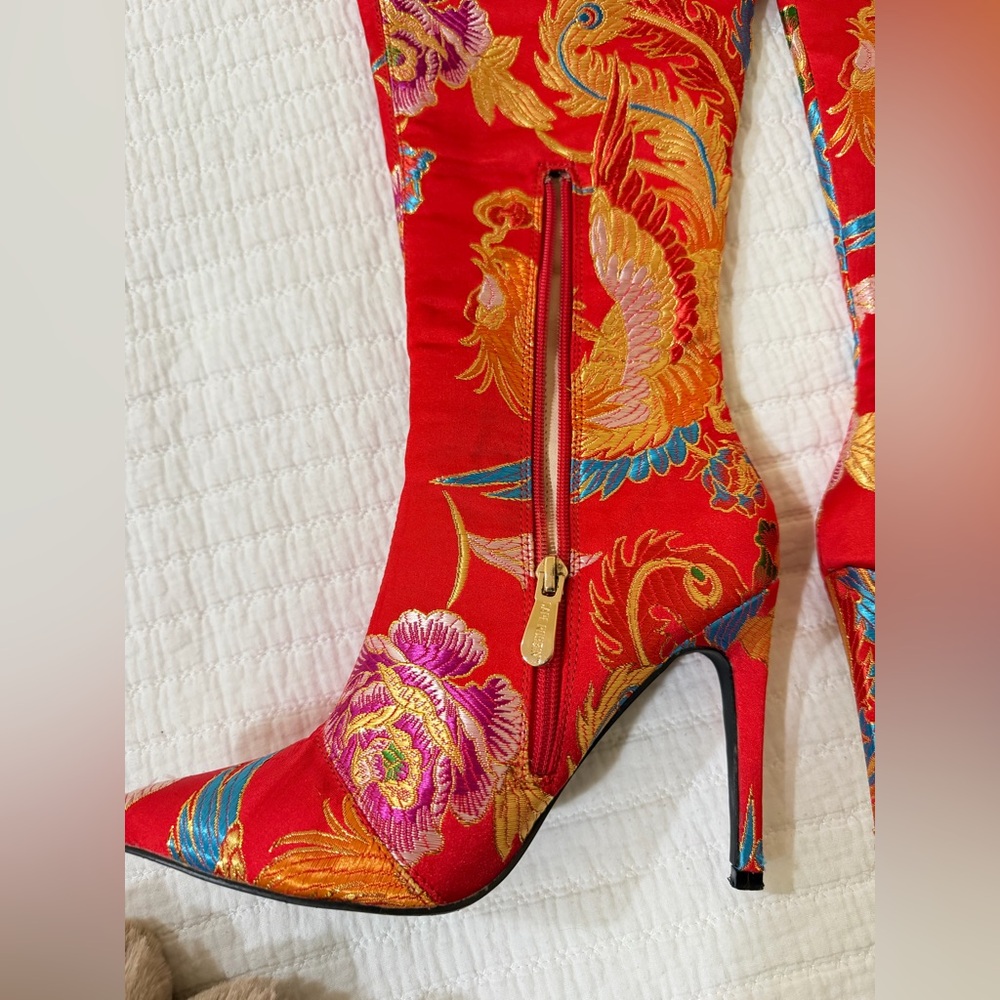 Cape Robbin Vibrant Red Floral Over-the-Knee Boots - Picture 16 of 17